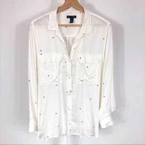 GAP white + navy stars long-sleeve button-down